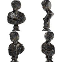 3D render of Portrait of a noble lady statue blend of black glossy marble and stunning gold accents png