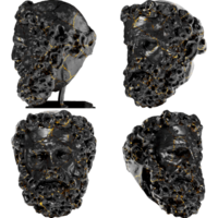 Head of a Bearded Man A captivating black marble statue with golden accents for artistic projects png