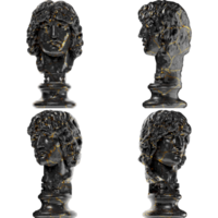 Head of a Barbarian Chief A stunning black marble statue with golden accents for artistic projects png