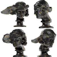 Exquisite 3D render of the Hypos statue, crafted in black glossy marble with luxurious gold accents png