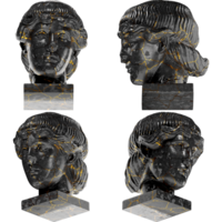 Head of Orpheus A captivating black marble statue with golden accents for artistic projects png