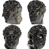Kopf von Vatikan apoxyomenos ein atemberaubend schwarz Marmor Statue mit golden Akzente zum künstlerisch Projekte png