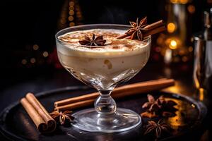 creamy eggnog with cinnamon, photo