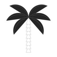 Palm tree flat monochrome isolated vector object. Tropical exotic tree for beach. Rainforest. Editable black and white line art drawing. Simple outline spot illustration for web graphic design