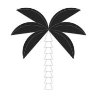 Palm tree flat monochrome isolated vector object. Tropical exotic tree for beach. Rainforest. Editable black and white line art drawing. Simple outline spot illustration for web graphic design