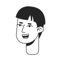 Excited student boy with pot haircut monochrome flat linear character head. Bowl cut. Editable outline hand drawn human face icon. 2D cartoon spot vector avatar illustration for animation