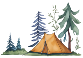 Watercolor camping tent. AI Generative png