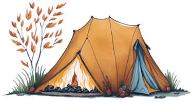 aquarelle camping tente. ai génératif png