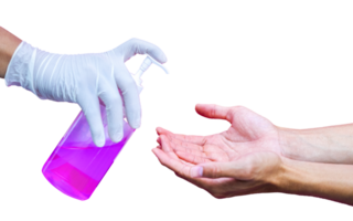 Hand mit Hand Desinfektionsmittel png