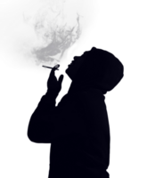 Silhouette of hoodie man smoking cigarette png