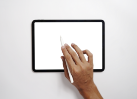 hand holding digital pen on tablet mockup png