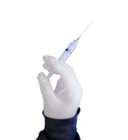 hand with glove holding syringe png