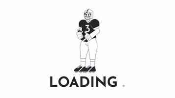 Animated bw rugby player loader. American football quarterback throwing. Flash message 4K video footage. Isolated monochrome loading animation with alpha channel transparency for UI, UX web design