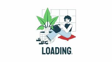 Watering plant loader animation. Gardening houseplant hobby. Flash message 4K video footage. Isolated outline colour loading animation with alpha channel transparency for UI, UX web design