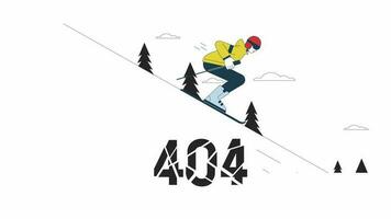 Skiing down 404 error animation. Ski lifestyle. Winter sports. Empty state 4K video concept footage with alpha channel transparency. Outline colour page not found flash message for UI, UX web design