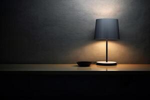 0554. Table lamp in front of dark wall. photo