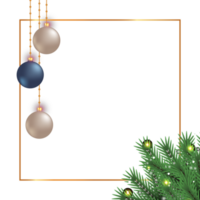 Natale foto telaio elementi png. trasparente sfondo con il blu e bianca colore sfera. foto telaio design con fiocco di neve e decorazione sfera. realistico 3d telaio png con pino albero elementi.