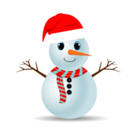 Christmas Snowman PNG with a red scarf. Transparent background. Snowman with cute eyes and a Santa hat PNG.