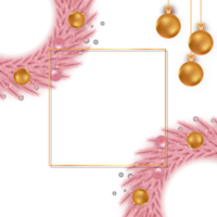 realistisch Kerstmis uitverkoop banier Aan transparant achtergrond. roze krans met roze en gouden decoratie bal. Kerstmis uitverkoop elementen illustratie met roze lauwerkrans, decoratie ballen, en kalligrafie. png