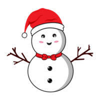 Christmas snowman with smiling faces and hats. Flat snowman on a transparent background. Christmas snowman flat design with tree branches, buttons, bow tie, neck scarf, and carrot noses PNG. png