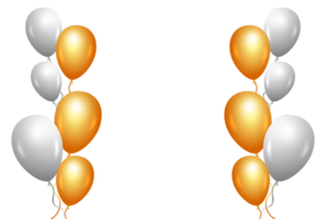 Geburtstag Banner png mit golden und Weiß Luftballons. glücklich Geburtstag Sozial Medien Banner mit Luftballons und Beleuchtung. glücklich Geburtstag Wunsch mit Kalligraphie. bunt Ballon Hintergrund, Party Elemente png.