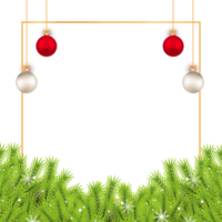 Christmas social media banner PNG with pine leaves. Banner with leaves, white balls, red balls. Christmas card on a transparent background. Christmas Wreath with decorative elements and snowflakes.