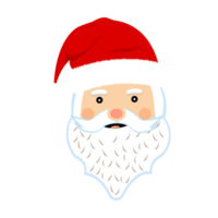 Christmas Santa face element PNG with cute eyes. Santa faces on a transparent background. Christmas Santa Claus face PNG sticker illustration with beard, mustache, and winter hats.