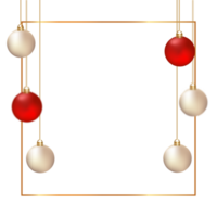 Natal foto quadro, Armação em uma transparente fundo e vermelho decoração bolas. 3d bola Projeto com múltiplo cores em uma transparente fundo. 3d realista bola Projeto com caligrafia png. png