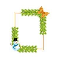 Christmas snowman frame with bright pine leaves and white ball. Xmas frame on transparent background. Merry Christmas decoration element with red berries and star lights. Christmas elements PNG. png