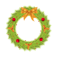 Christmas wreath PNG with green leaves. Wreath PNG with red balls and a golden ribbon. Christmas wreath on transparent background. Christmas cherry fruit with golden leaves and star shaped lights.