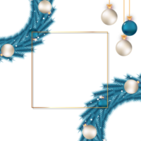 Christmas sales banner PNG with blue wreath. Sales banner with wreath, white balls, blue balls. Christmas wreath on transparent background. Christmas banner PNG with decoration elements.