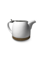 White Aesthetic Ceramic Teapot and Wooden Bottom. png
