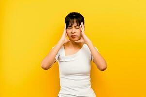 Migraine, severe headache, dizziness, overthinking, overthinking, working in movies, tired from working hard. photo