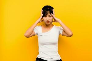 Migraine, severe headache, dizziness, overthinking, overthinking, working in movies, tired from working hard. photo