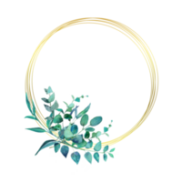 acuarela botánico dorado marco con azul rama png