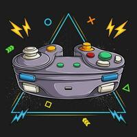 Hand drawn analog joystick game console, colorful video game controller and game pad vector