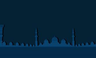 islamic blue background with mosque illustration and copy space for text. Vector lanscape