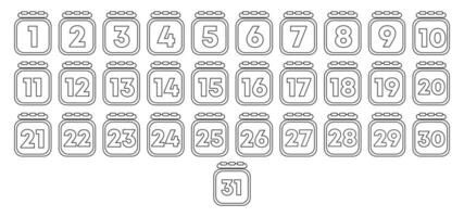 Set of 30 day calendar. Every day calendar icon outline. Vector illustration