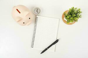 white office desk table Top view with copy space. Flat lay. photo