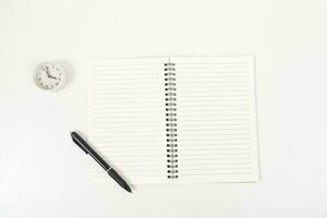 white office desk table Top view with copy space. Flat lay. photo