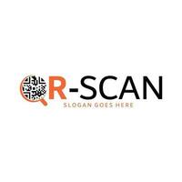 QR code scanning logo design. QR code scanner on smartphone vector design. Quick response code logotype