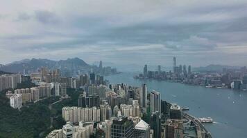 Victoria Hafen, tagsüber Panorama von Hong Kong, Antenne Aussicht video