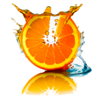 laranja suco respingo realista 3d fruta png generativo ai