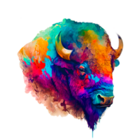 bison est tiré avec multicolore aquarelles isolé sur ai génératif png