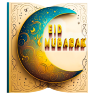 eid Mubarak 3d dourado cumprimento com lanterna e lua ai generativo png