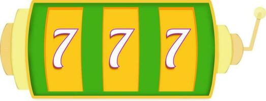 Triple Seven Number Slot Machine Icon In Green and Yellow Color. vector