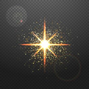 Golden Starburst with Sparkles Against Black Transparent Background. Generative AI. vector