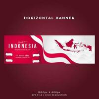 Indonesia independencia día horizontal bandera modelo - ondulado bandera y indonesio mapas vector