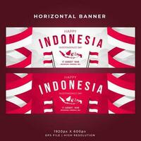 Indonesia Independence Day Horizontal Banner Template - Wavy Flag and Indonesian Maps vector