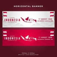 Indonesia independencia día horizontal bandera modelo - ondulado bandera y indonesio mapas vector